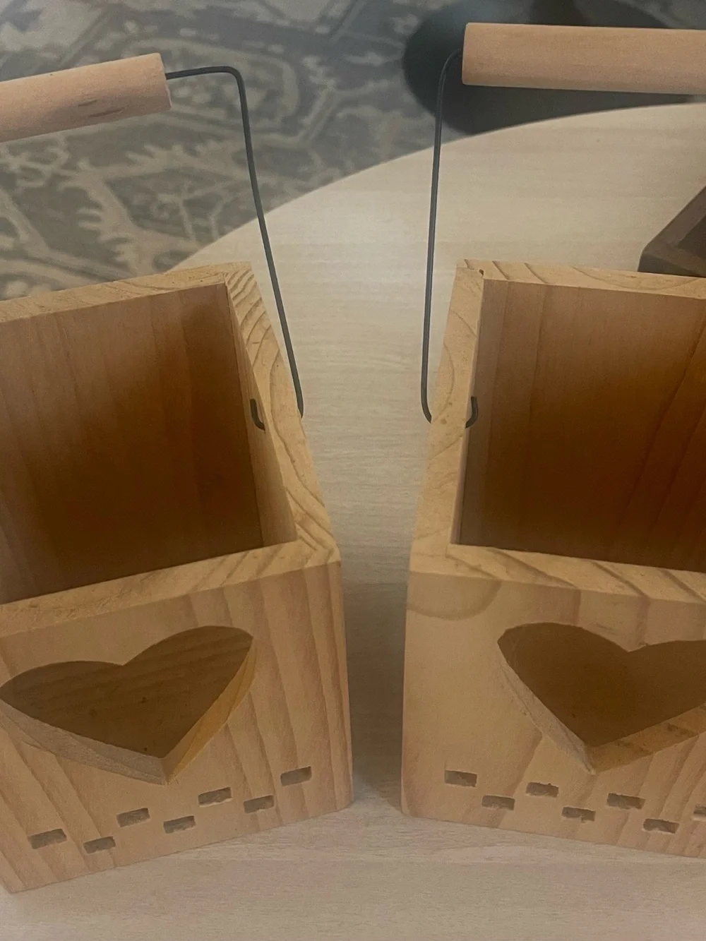 Set of 2 Wooden Heart Boxes with Handles Decorative Storage Boxes Cottage Core